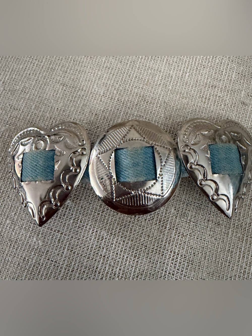 Decorative Silver-Tone Barrette with Blue Inset